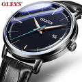 OLEVS 6609 marca de luxo, moda, esporte, mecânico, masculino, relógio, clássico, data, calendário, resistente, água, recurso, pulseira, relógio, couro